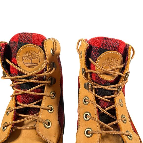 Timberland 6” Boots Mens 10.5 Wheat Leather Buffalo Plaid Flannel 45026 main image 11